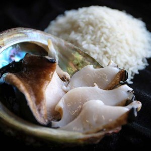 Sliced abalone in shell